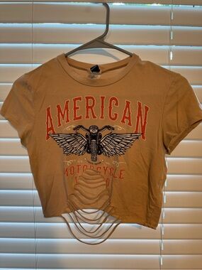 Windsor Tan Graphic American Motorcycle Crop Top